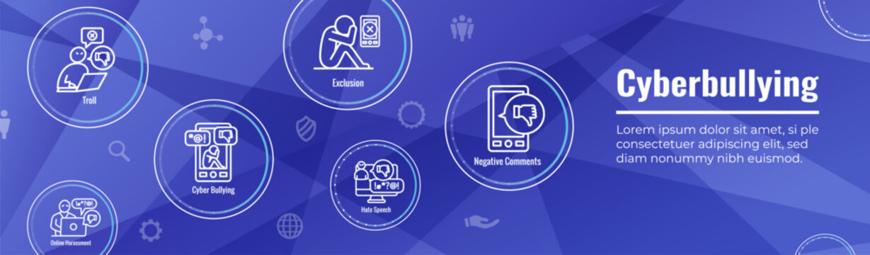 Cyber Bullying Icon Set w Web Header Banner