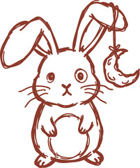 Obraz premium Naive hand drawn rabbit with crescent moon ornament