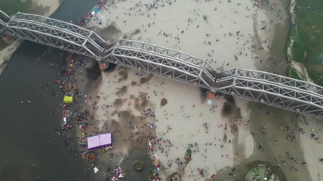 Ludhiana, Punjab, India, October 27 2025, Aerial view of  celebrate chatt maha parv