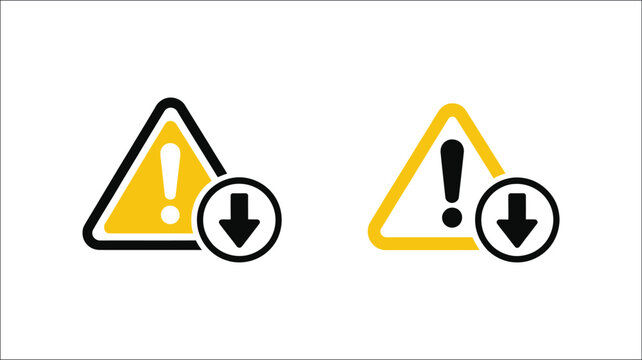 Low risk warning signs and danger alert down arrow vector icon set, safety symbols, caution indicators, hazard notification and emergency guidance