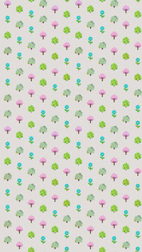 Stylized trees and flowers pattern