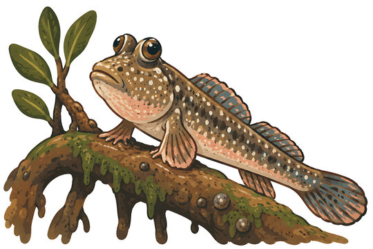 Mudskipper Fish Naive Hand Drawn Illustration