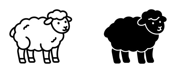Obraz premium Simple Sheep Icons, Black and White Vector Illustrations, Farm Animal Graphics, Livestock Concepts, Contrasting Pairs, Minimalist Farm Art