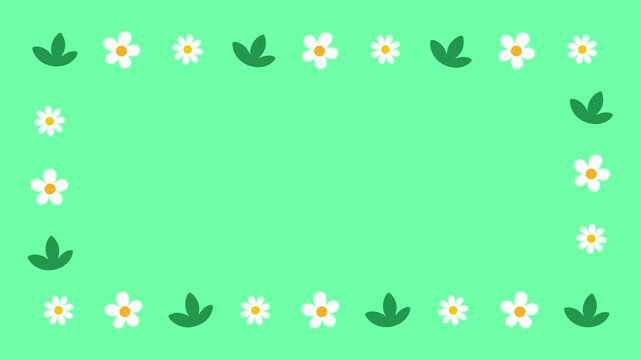 Cute White Flower Leaf Frame Border Wiggling Motion Green Background Animated Illustration
