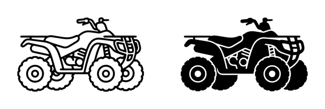 All-Terrain Vehicle Icons, Quad Bike Silhouettes, ATV Vector Graphics for Off-Road Adventure and Transport Concepts