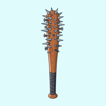 A vector illustration of a wooden baseball bat with sharp spikes at the end, used as a dangerous striking weapon.