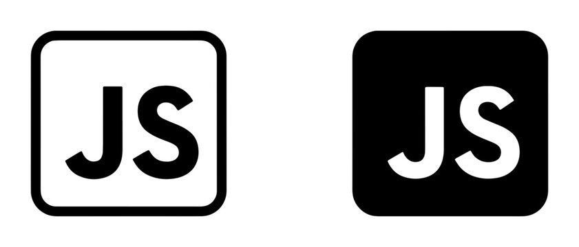 JavaScript JS Logo Icons, Set of Two, Black and White, Vector Graphics for Web Development and Programming