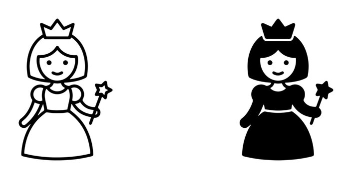 Princess Icons, Fairy Tale Characters, Royal Fantasy Figures, Magic Wand and Crown Graphics, Vector Set