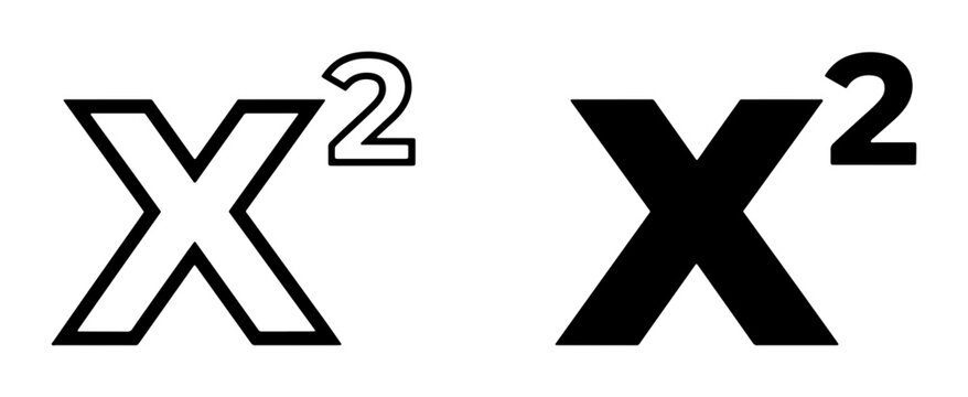 X Squared Math Symbol, Vector Icons: Black Solid and Outline Styles for Algebra, Science, Education & Technology Concepts
