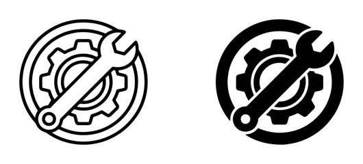 Obraz premium Wrench and Gear Icons: Industrial Service, Mechanical Repair, Technical Support, Engineering Tools, Maintenance Symbols