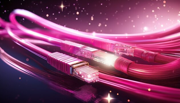 a pink server data cable with a sparkling background