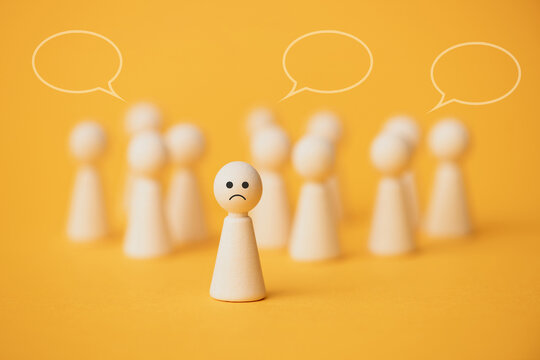 Exclusion, mobbing and bullying concept, peer pressure, gossip, rumors and prejudice by group, target victim, discrimination in toxic environment