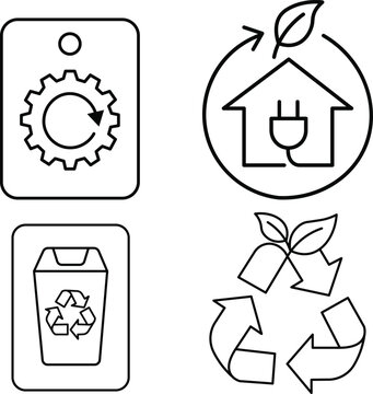 Hand drawn set of environmentally friendly icons including recycling and sustainable energy