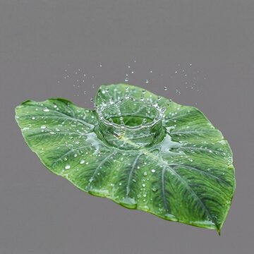 Waterdrop vector splash on fresh green leaf with crown ripple effect