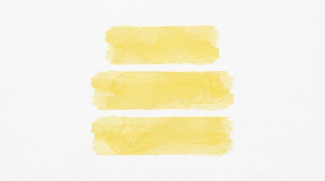 A minimalist composition featuring three stacked rectangular yellow shapes on a white background
