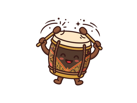 Happy bedug drum character illustration ramadan icon flat vector
