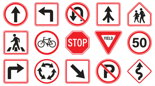 Traffic Signs Collection vector illustration with regulatory road symbols for urban navigation and safety design