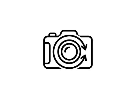 Minimalist camera icon with circular arrows