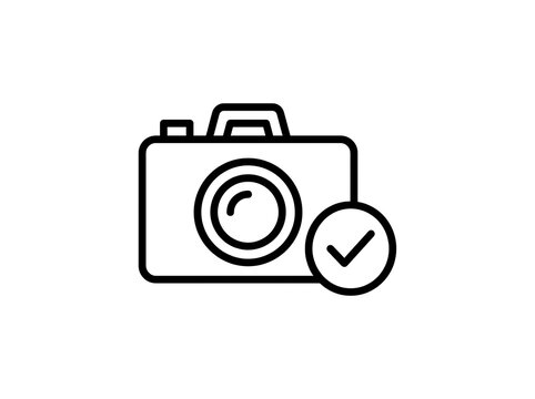 Simple camera icon with green checkmark approval symbol