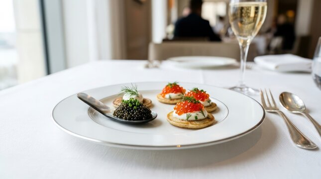 Caviar appetizers served on tabl&acirc;&euro;&brvbar;