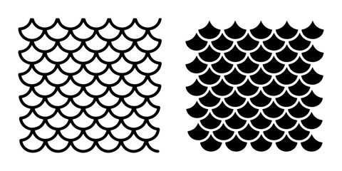 Scales Pattern Vector Set, Mermaid Fish Scales Texture, Seamless Repeating Background Graphics, Black and White Decorative Elements © Sobur