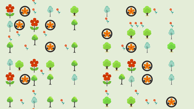 Stylized trees and flowers pattern