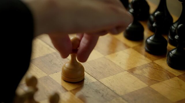 Opening Chess Moves with Black and White Pawns Close Up Slow Motion 