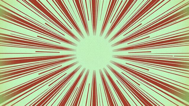 Retro speed lines background with red rays on green