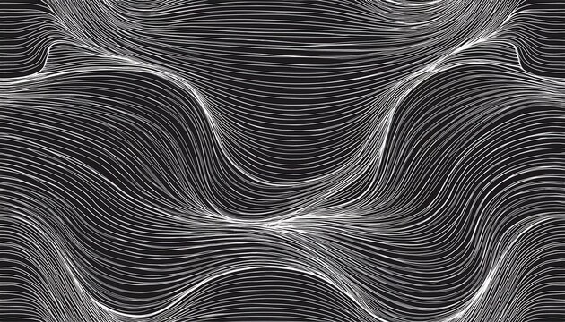 abstract black and white hand drawn wavy line drawing seamless pattern modern minimalist fine wave outline background creative monochrome wallpaper texture print