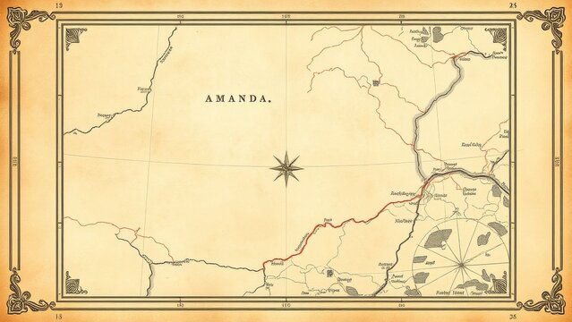Vintage fantasy map with antique parchment texture and compass rose