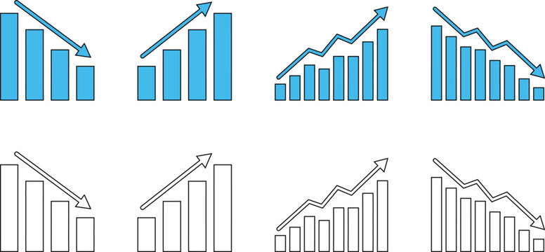 Financial data visualization showing growth decline and market trends analysis