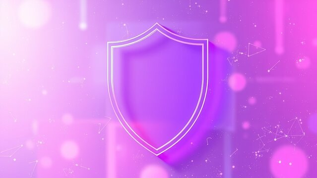 Digital security shield on purple futuristic background