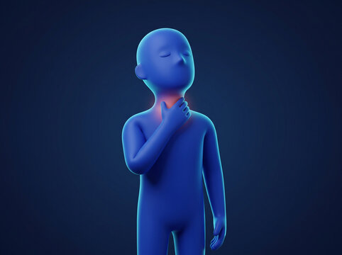 3D Illustration of a Character Experiencing Sore Throat Pain