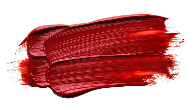 Thick red lipstick smear with visible brush strokes, isolated on transparent background