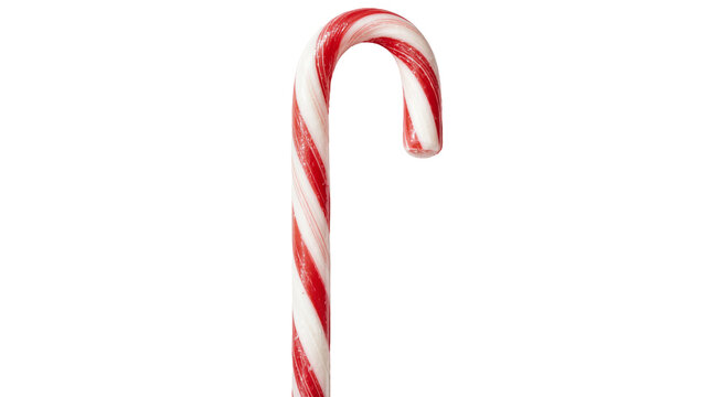 Red and white striped candy cane, isolated on transparent background