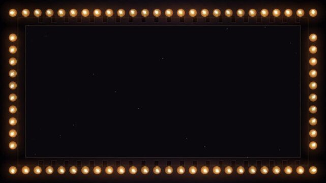Empty vintage marquee frames with illuminated bulbs on black background