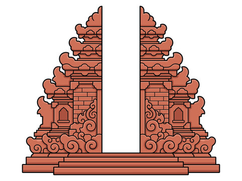 Pixel art of traditional Balinese split gate, candi bentar landmark for game asset and sticker