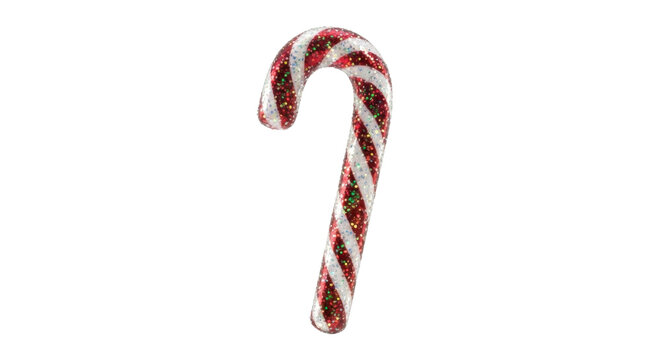 Glittering red and white striped Christmas candy cane ornament