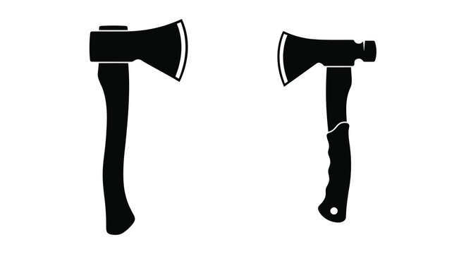 Two black axe silhouettes against a white background silhouette