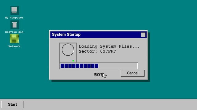 Retro Computer System Startup Progress Bar Loading Screen