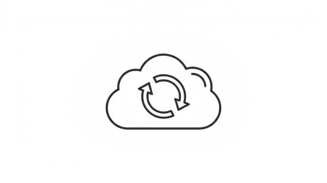Cloud icon featuring a central circular arrow symbol represents the continuous synchronization of digital data across multiple network storage devices and online software platforms for modern.