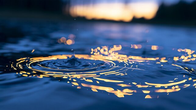 A close-up of water ripples reflecting soft golden light at dusk.