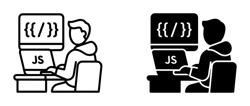 Programmer Coding JavaScript, Software Developer Icon Set, Web Development, Computer Programming, Digital Design