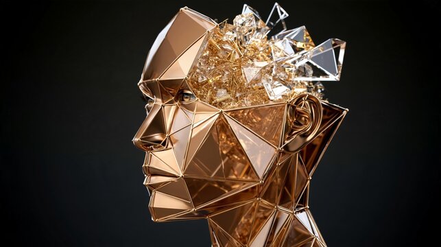 A futuristic sculpture reflecting the complexities of the human mind through art.