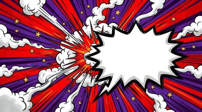 Explosion with bright red and white comic style speech bubble energy burst