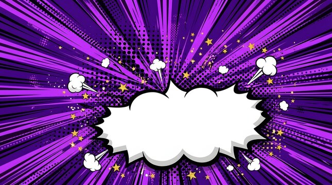 Explosion comic effect with speech bubble  colorful light rays and stars in space background