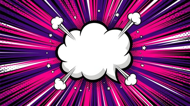 Bright explosion with comic speech bubble  effect and energy beams in vibrant background