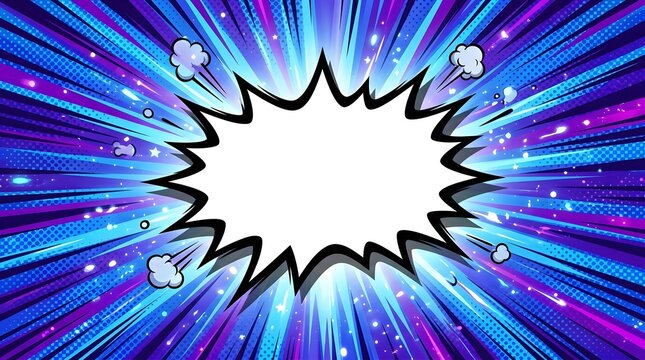 Powerful comic style speech bubble  explosion with energy rays and thought bubbles