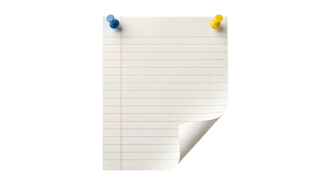A blank ruled notebook page pinned with thumbtacks for concept of notes, reminders, and documentation.