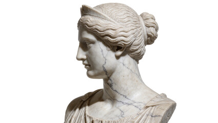 Fototapeta premium Classical marble bust of a woman with intricate hairstyle, isolated on transparent background